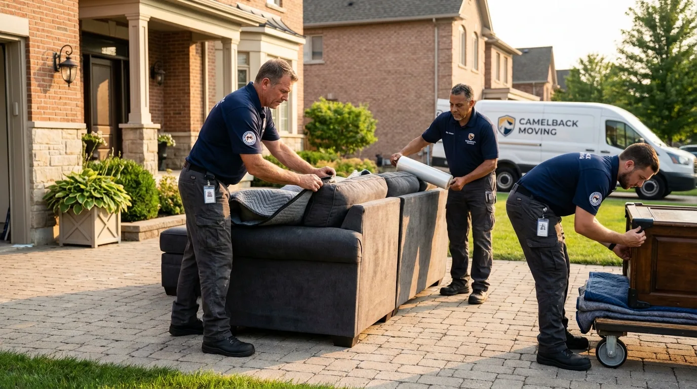 Large estate moving crew wrapping furniture in Claremore, OK