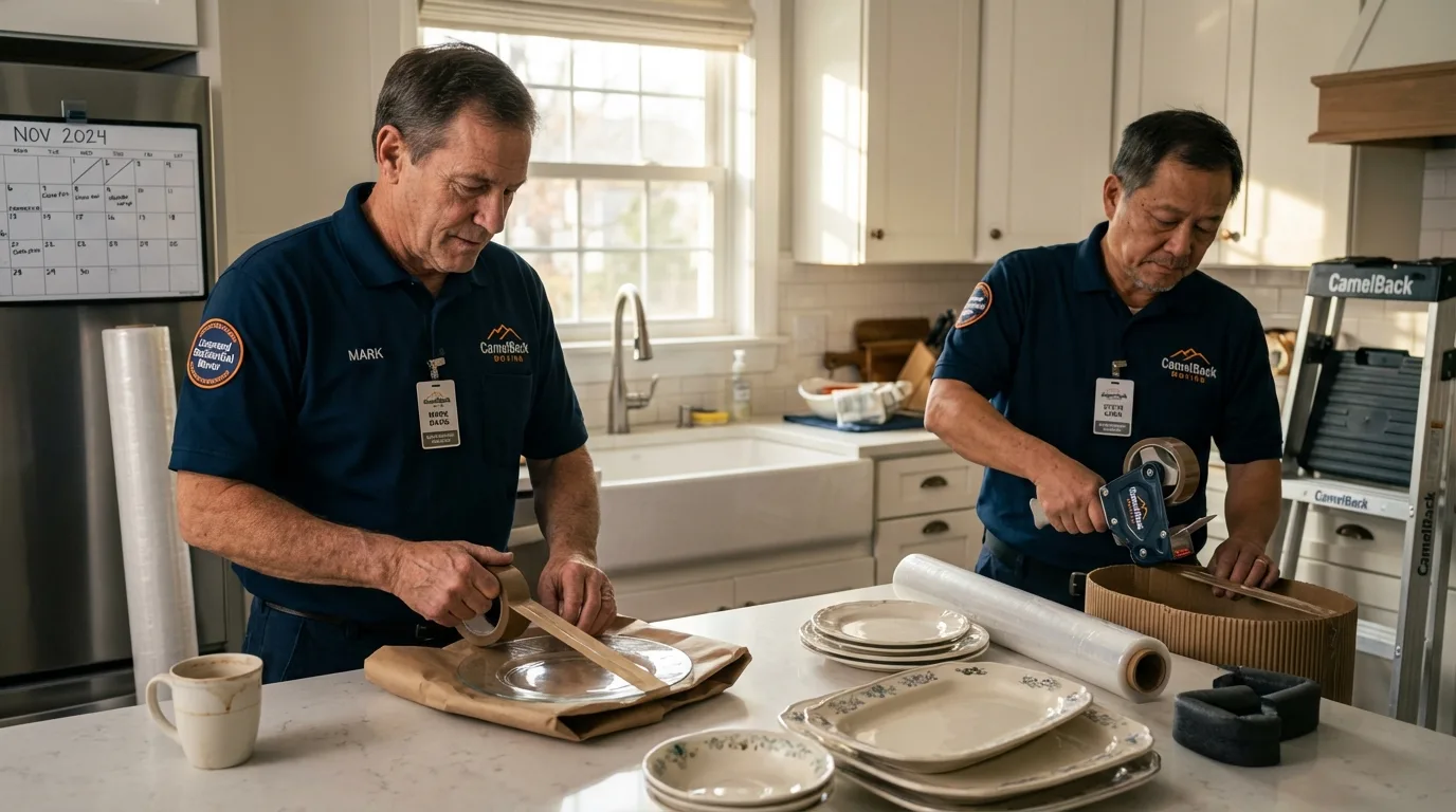 Professional crew packing kitchen dishware in Claremore, OK